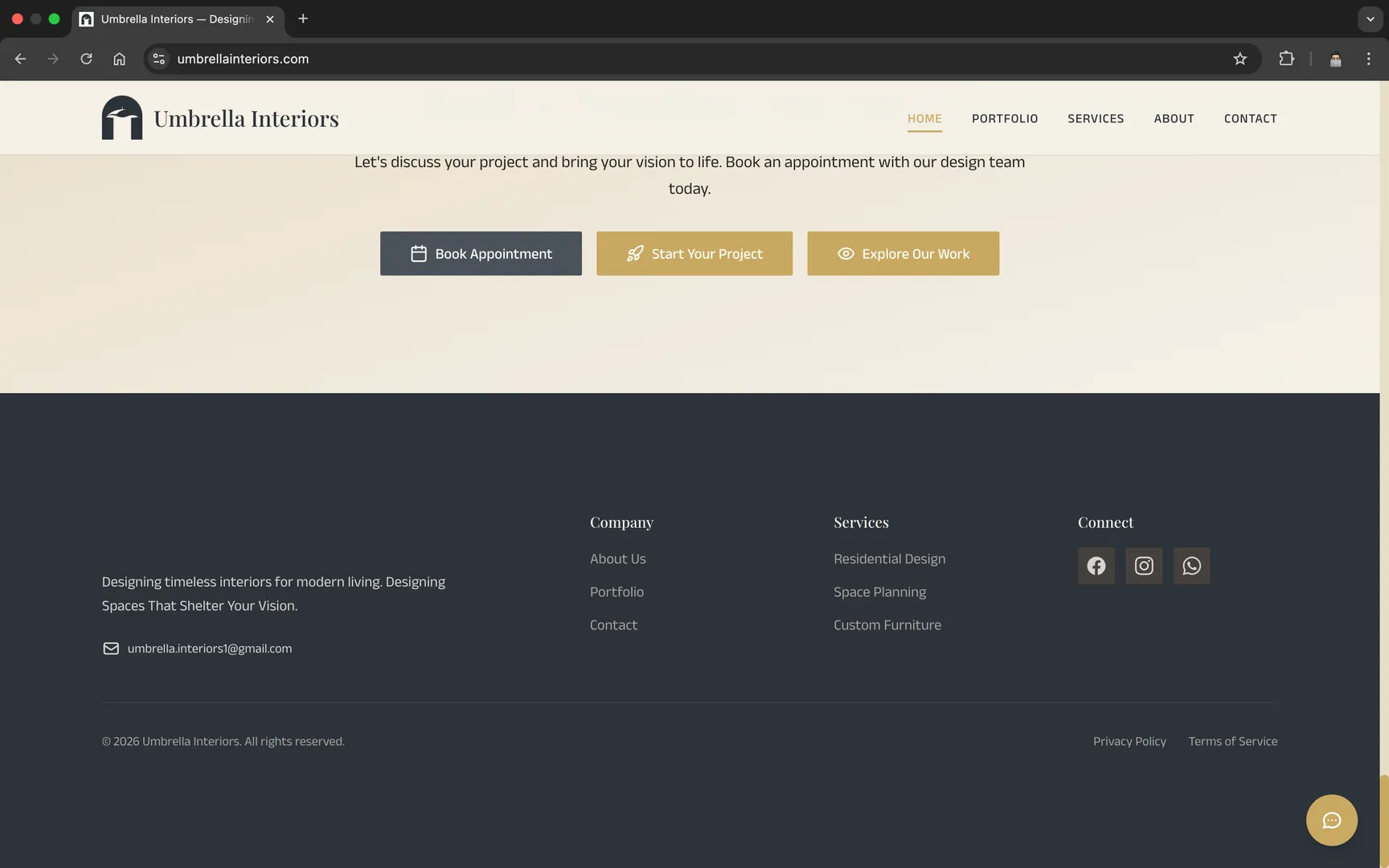 Umbrella Interiors Footer Design